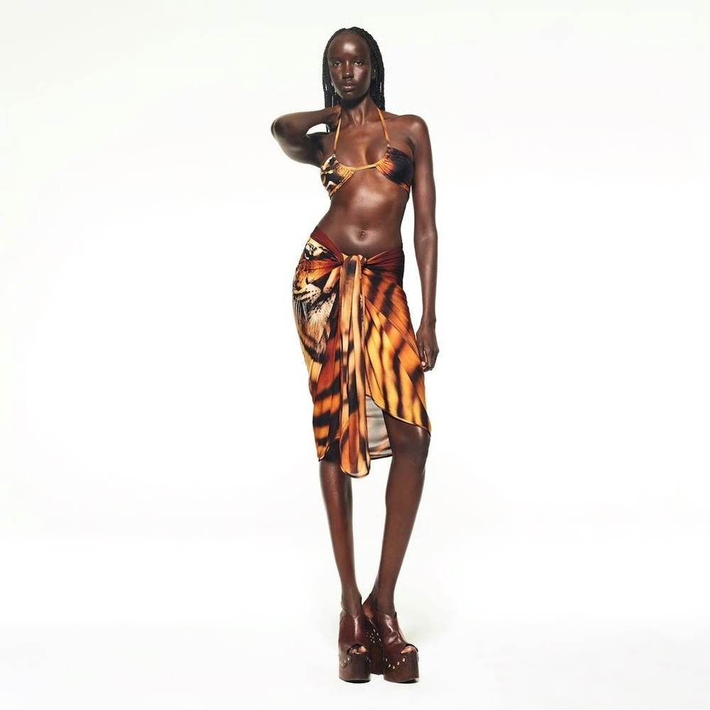 Skims x Roberto Cavalli Pareo Sarong Skirt Tiger Face Swim Cover up Tie Dress - Picture 5 of 6